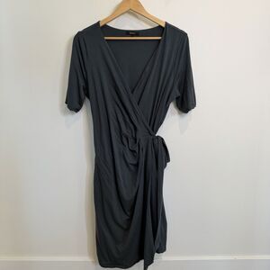 Quince Maternity & Nursing Wrap Dress Women Large Dark Olive Tencel Jersey